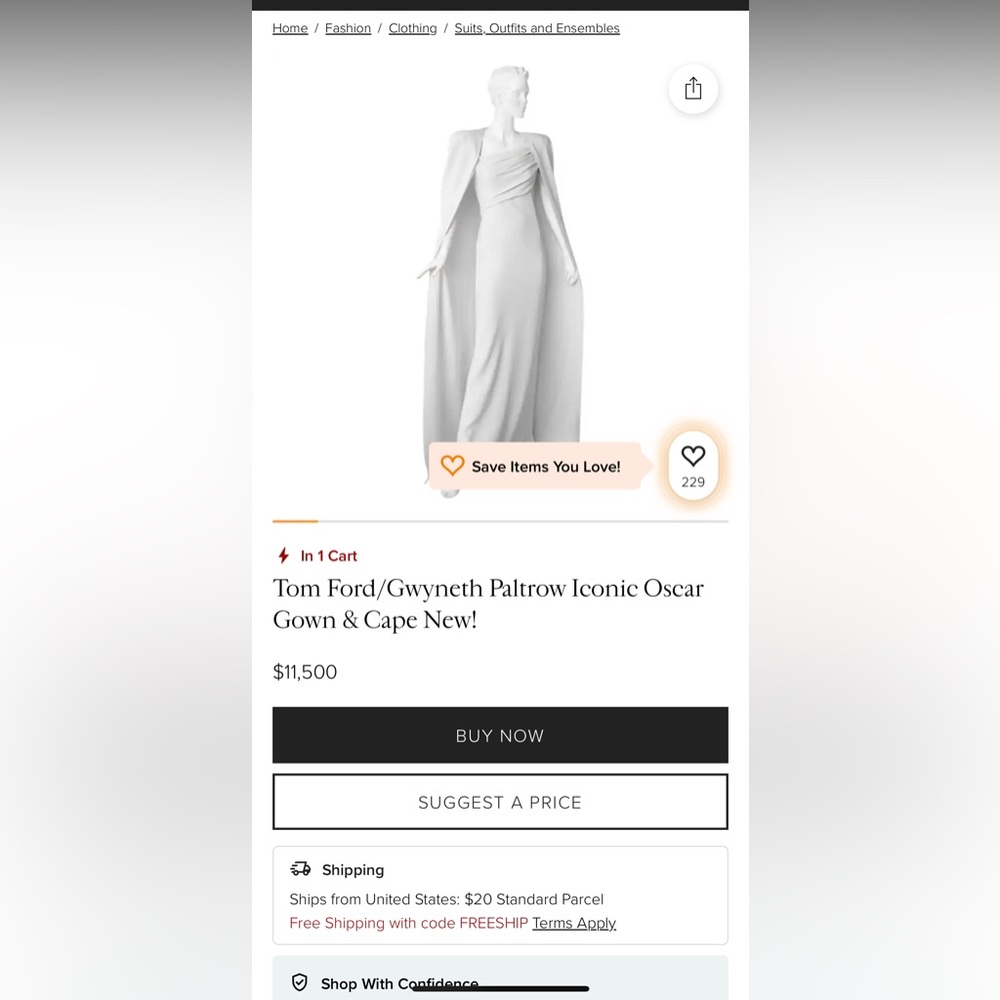 ✨ Iconic TOM FORD Gwnyeth Paltrow Oscar Ivory Silk Gown / Asymmetrical neck ✨ - Picture 5 of 8